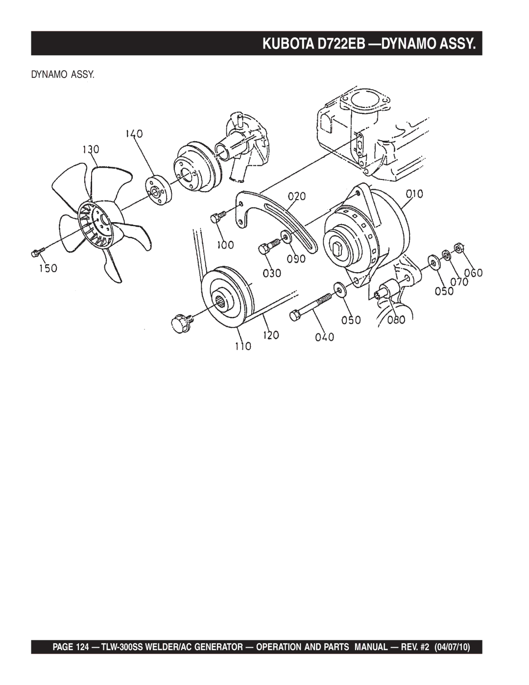 Multiquip TLW-300SS operation manual Kubota D722EB -DYNAMO Assy, Dynamo Assy 