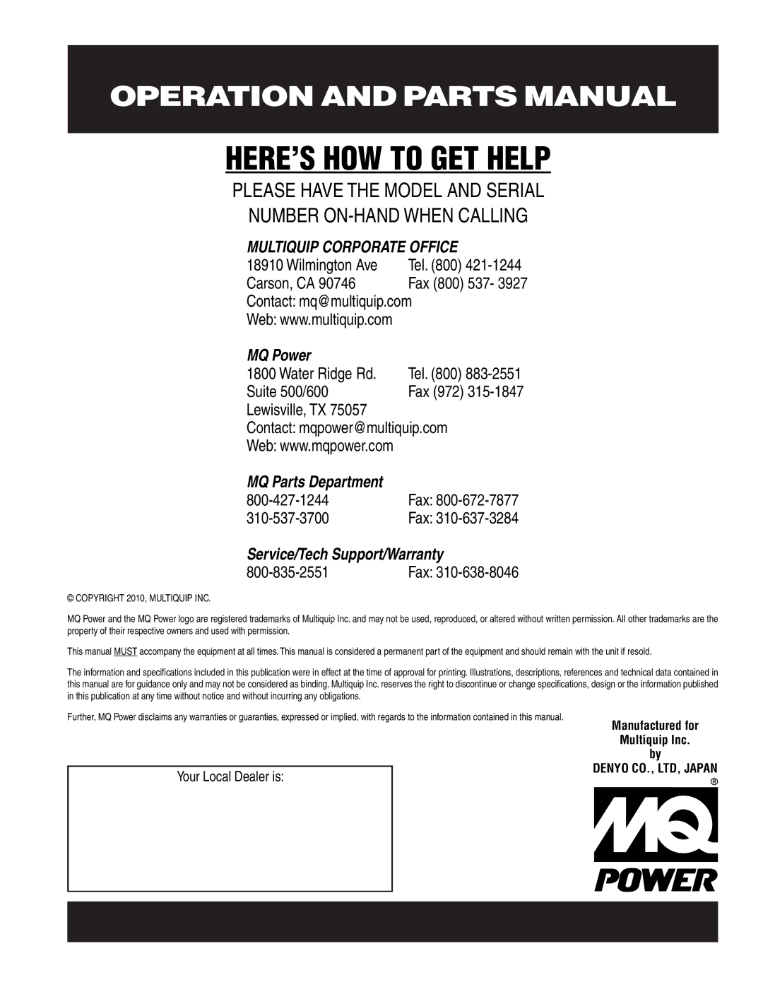 Multiquip TLW-300SS operation manual HERE’S HOW to GET Help 