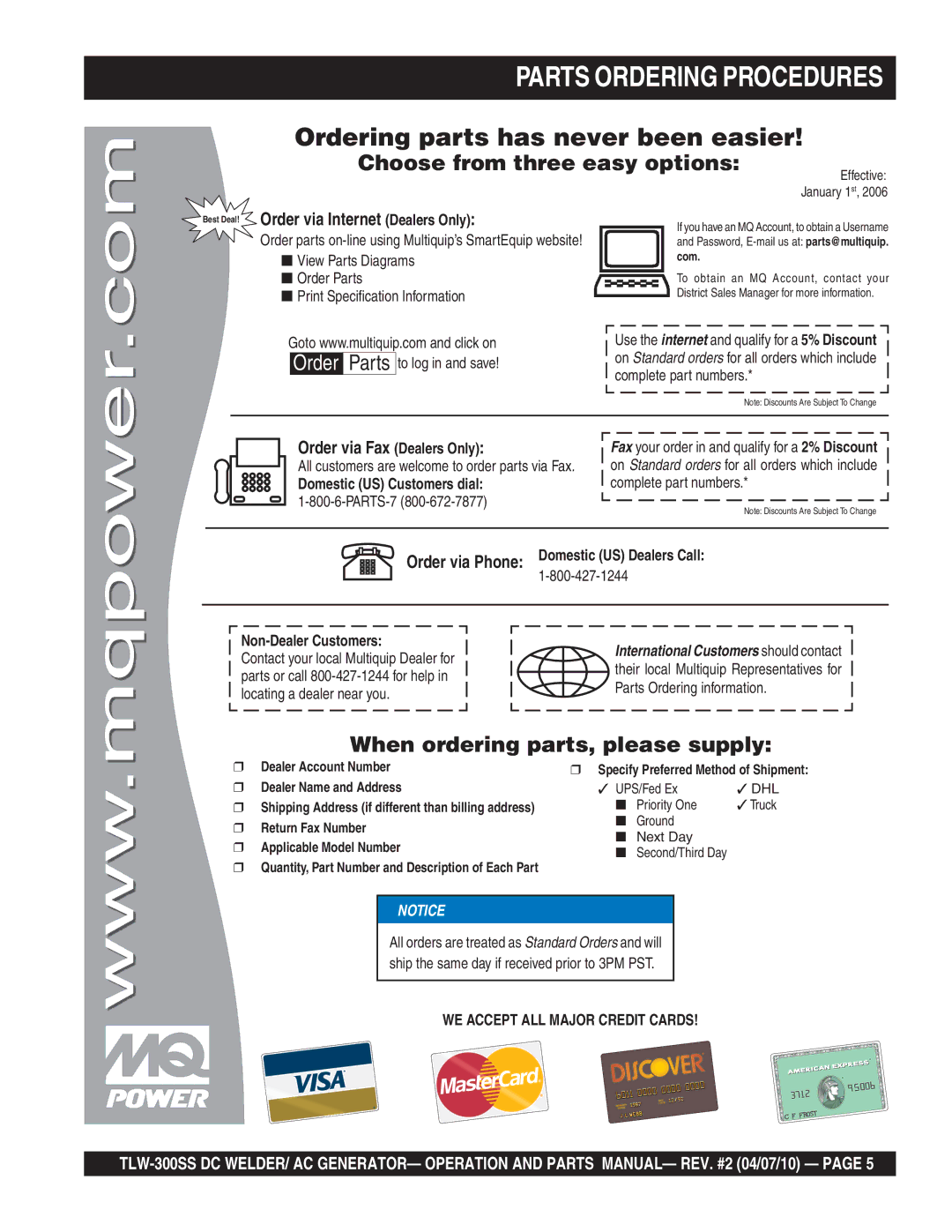 Multiquip TLW-300SS operation manual Parts Ordering Procedures, Ordering parts has never been easier 