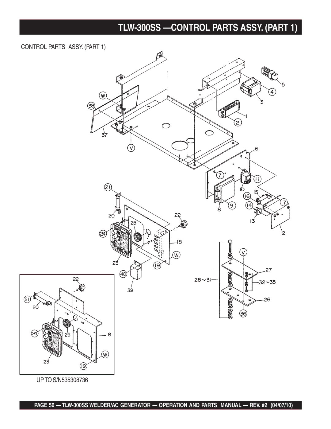 Multiquip operation manual TLW-300SS -CONTROL Parts ASSY. Part, Control Parts ASSY. Part 