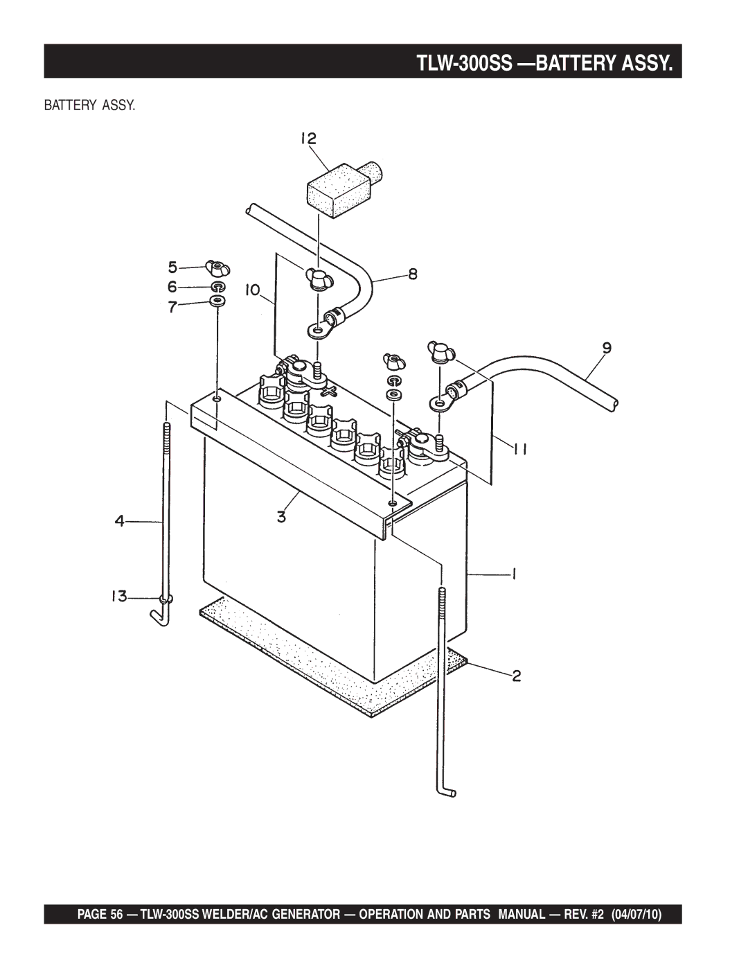 Multiquip operation manual TLW-300SS -BATTERY Assy, Battery Assy 