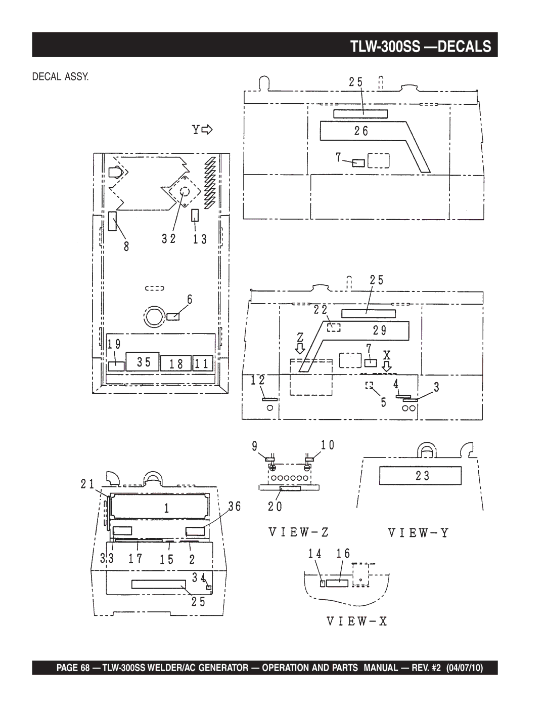 Multiquip operation manual TLW-300SS -DECALS, Decal Assy 