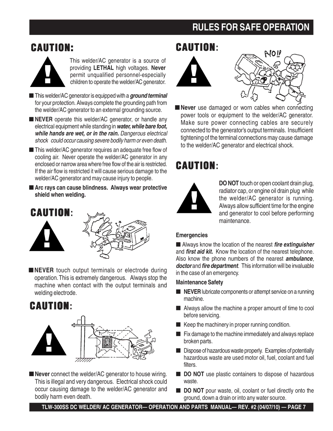 Multiquip TLW-300SS operation manual Rules for Safe Operation 