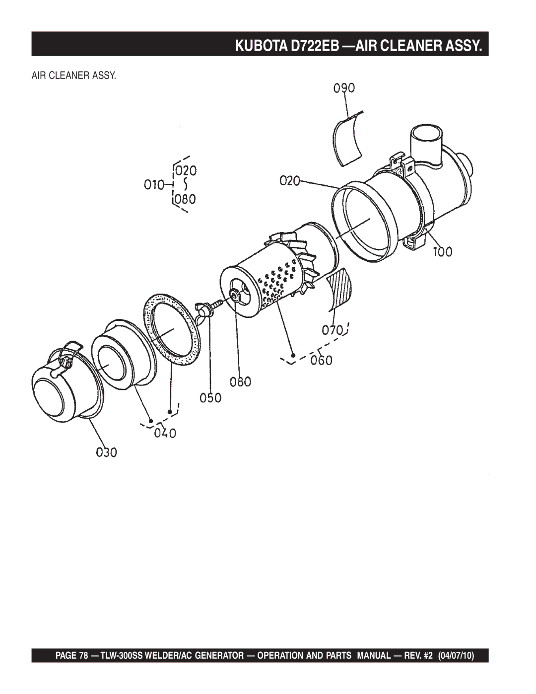 Multiquip TLW-300SS operation manual Kubota D722EB -AIR Cleaner Assy 