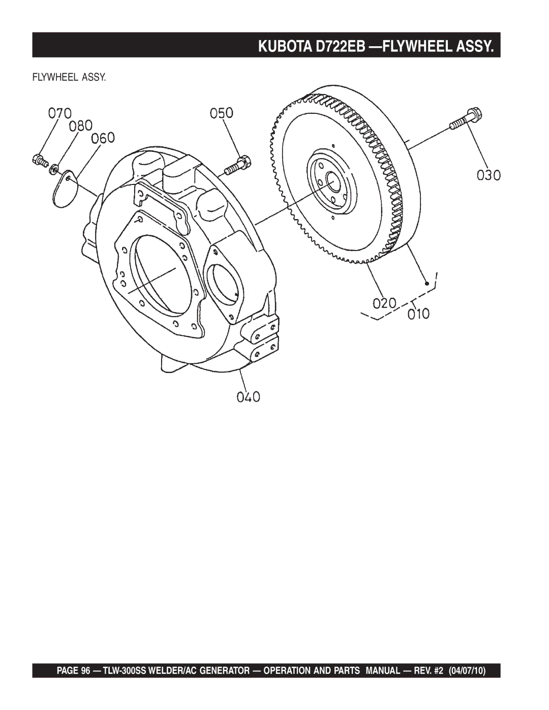 Multiquip TLW-300SS operation manual Kubota D722EB -FLYWHEEL Assy, Flywheel Assy 