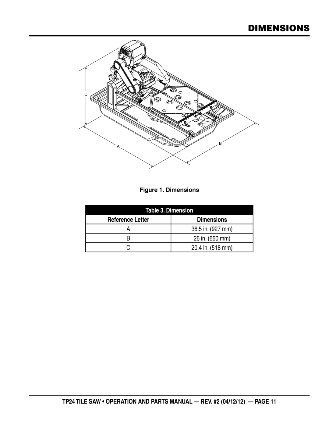 Multiquip tp24 manual Dimensions 