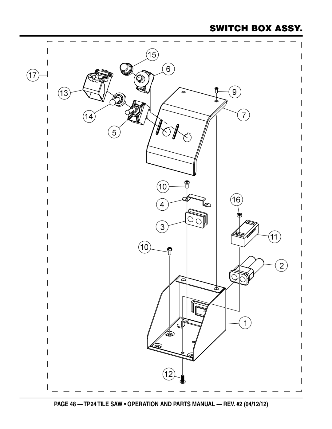 Multiquip tp24 manual Switch box assy 