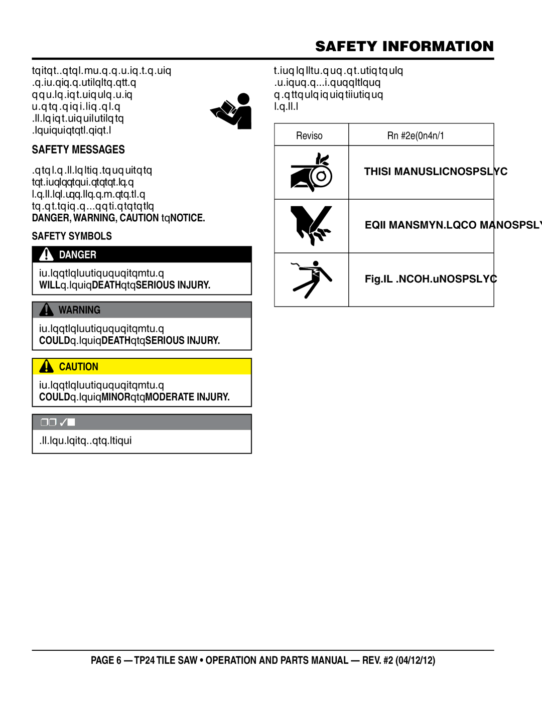 Multiquip tp24 manual Safety Information, SaFeTy meSSageS 