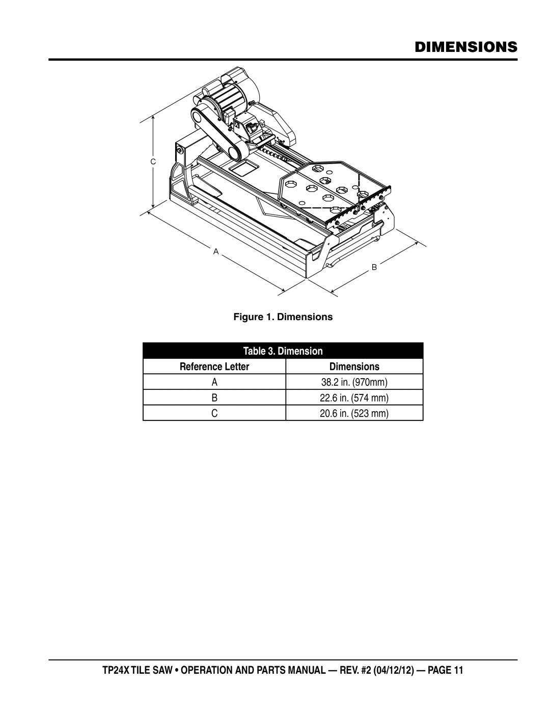 Multiquip TP24X manual Dimensions 