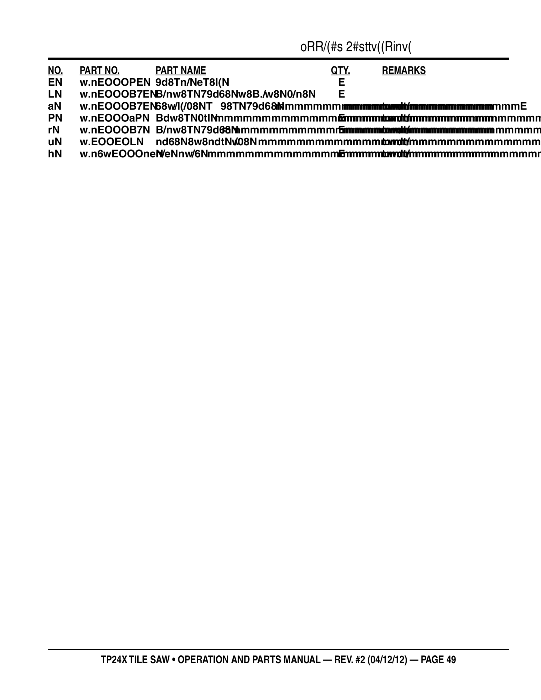 Multiquip TP24X manual Optional, TPS100034, TP100102 