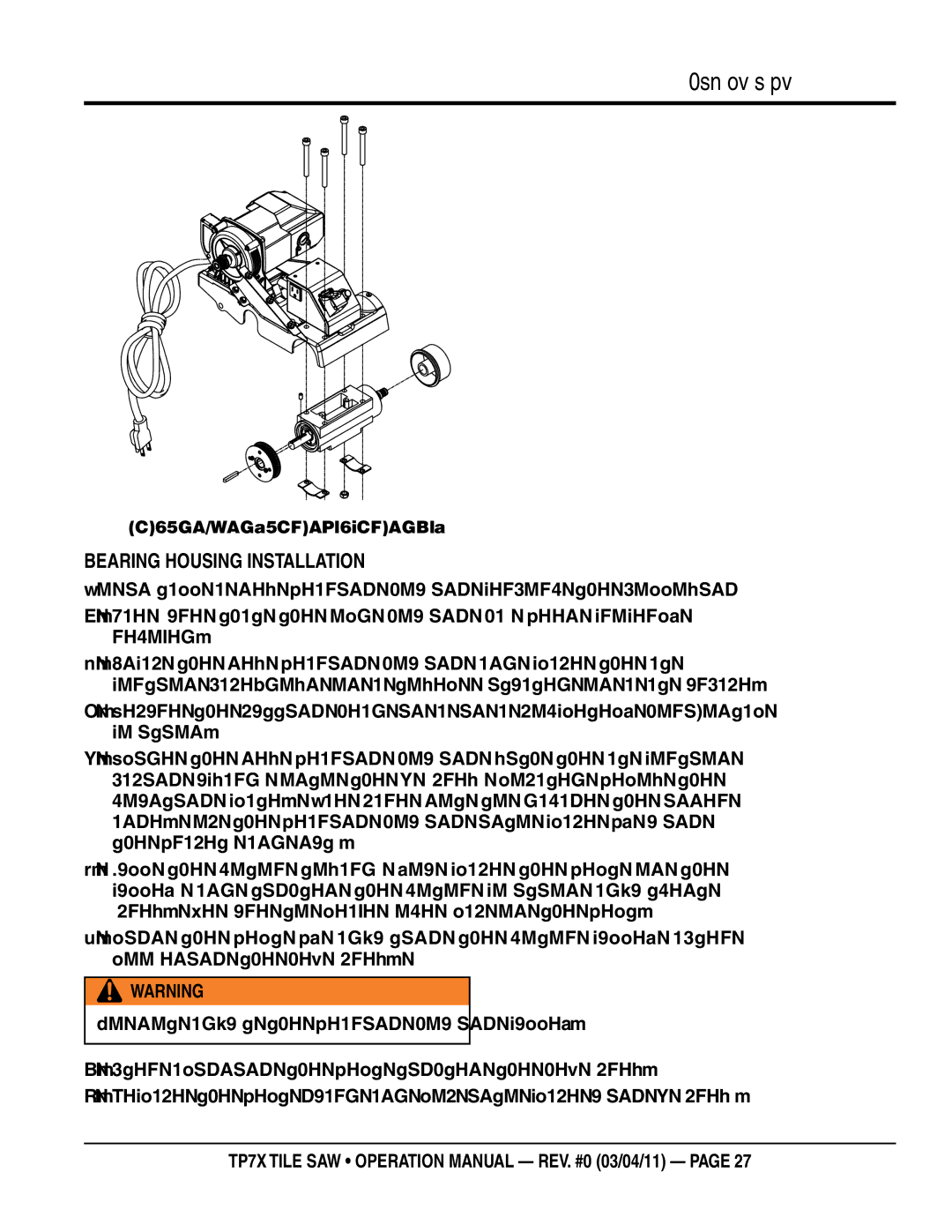 Multiquip TP7X operation manual Bearing Housing Installation, Bearing Housing Removal 