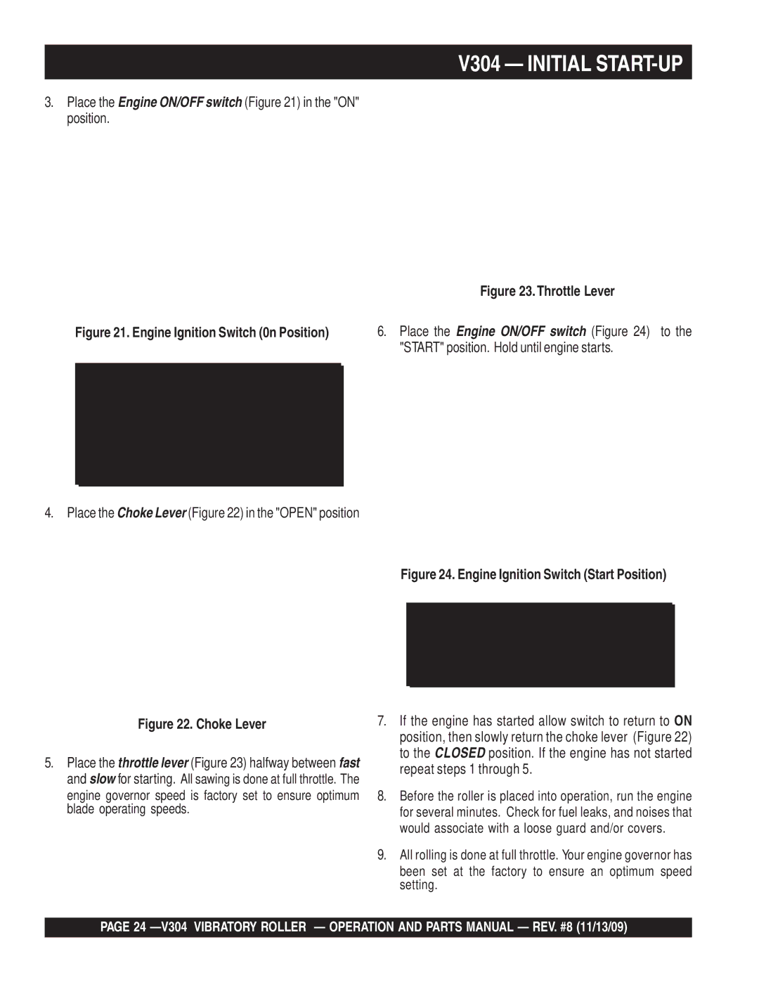 Multiquip manual V304 Initial START-UP, Throttle Lever 