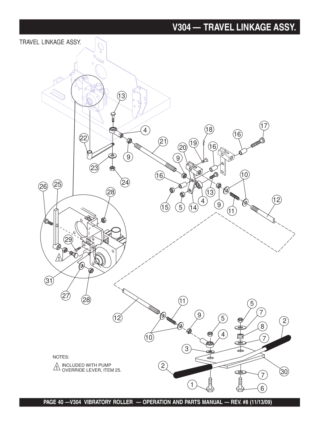 Multiquip manual V304 Travel Linkage Assy, 15 5 