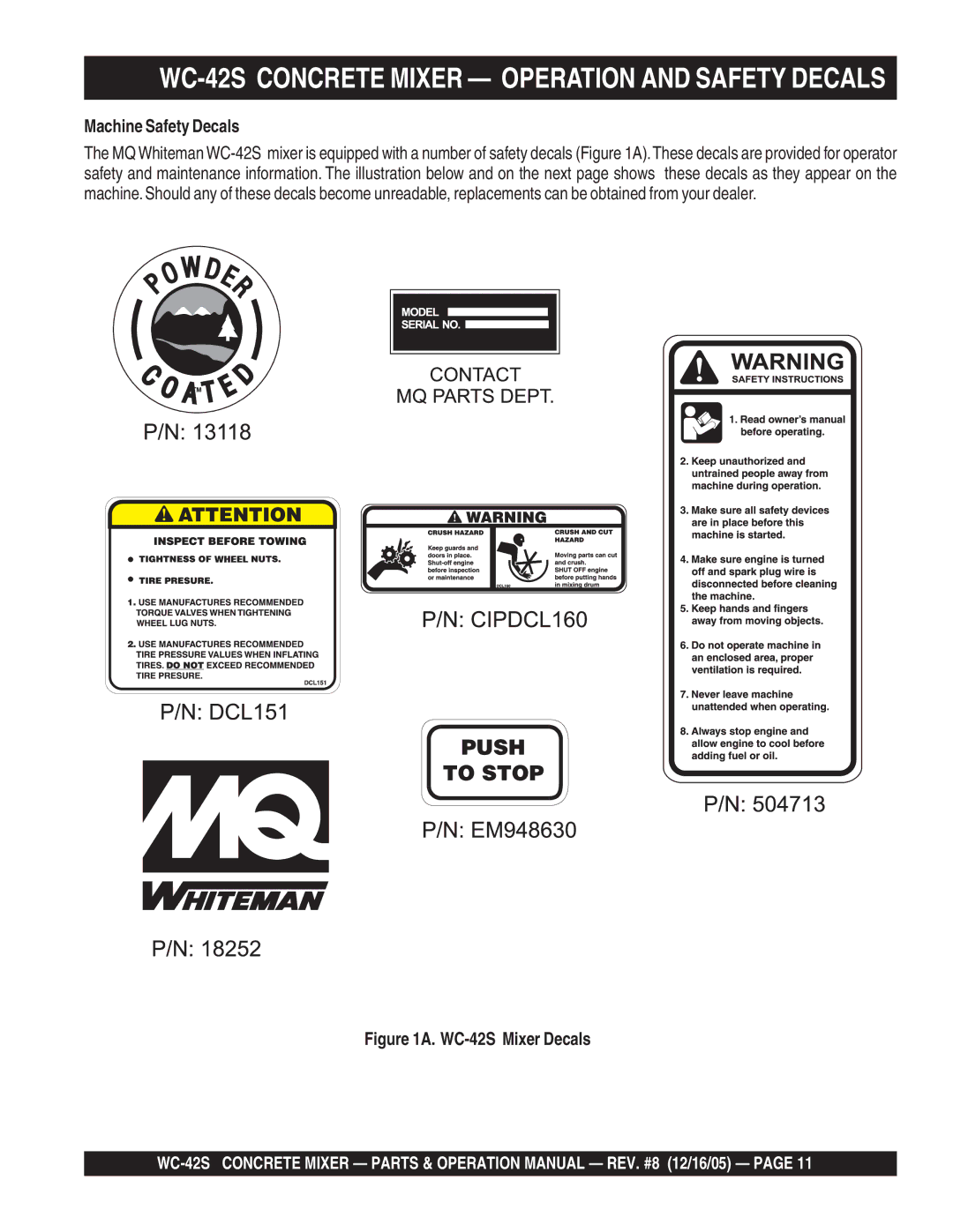 Multiquip manual Machine Safety Decals, WC-42S Mixer Decals 