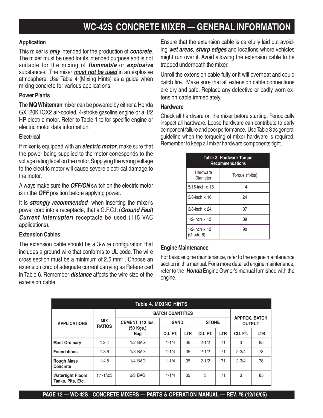 Multiquip manual WC-42S Concrete Mixer General Information 