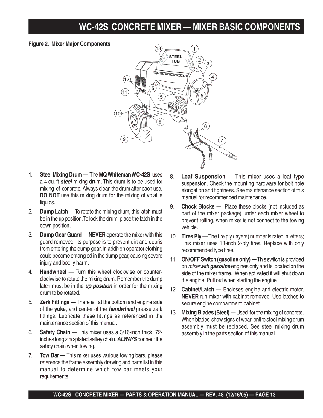 Multiquip manual WC-42S Concrete Mixer Mixer Basic Components 