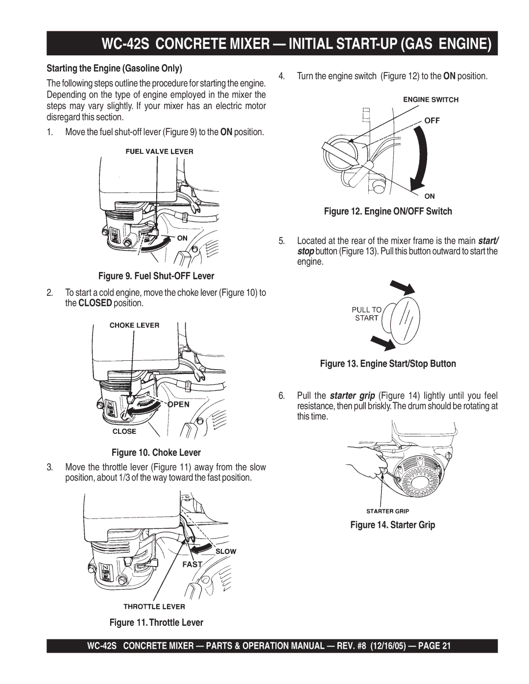 Multiquip WC-42S manual Starting the Engine Gasoline Only, Fuel Shut-OFF Lever 