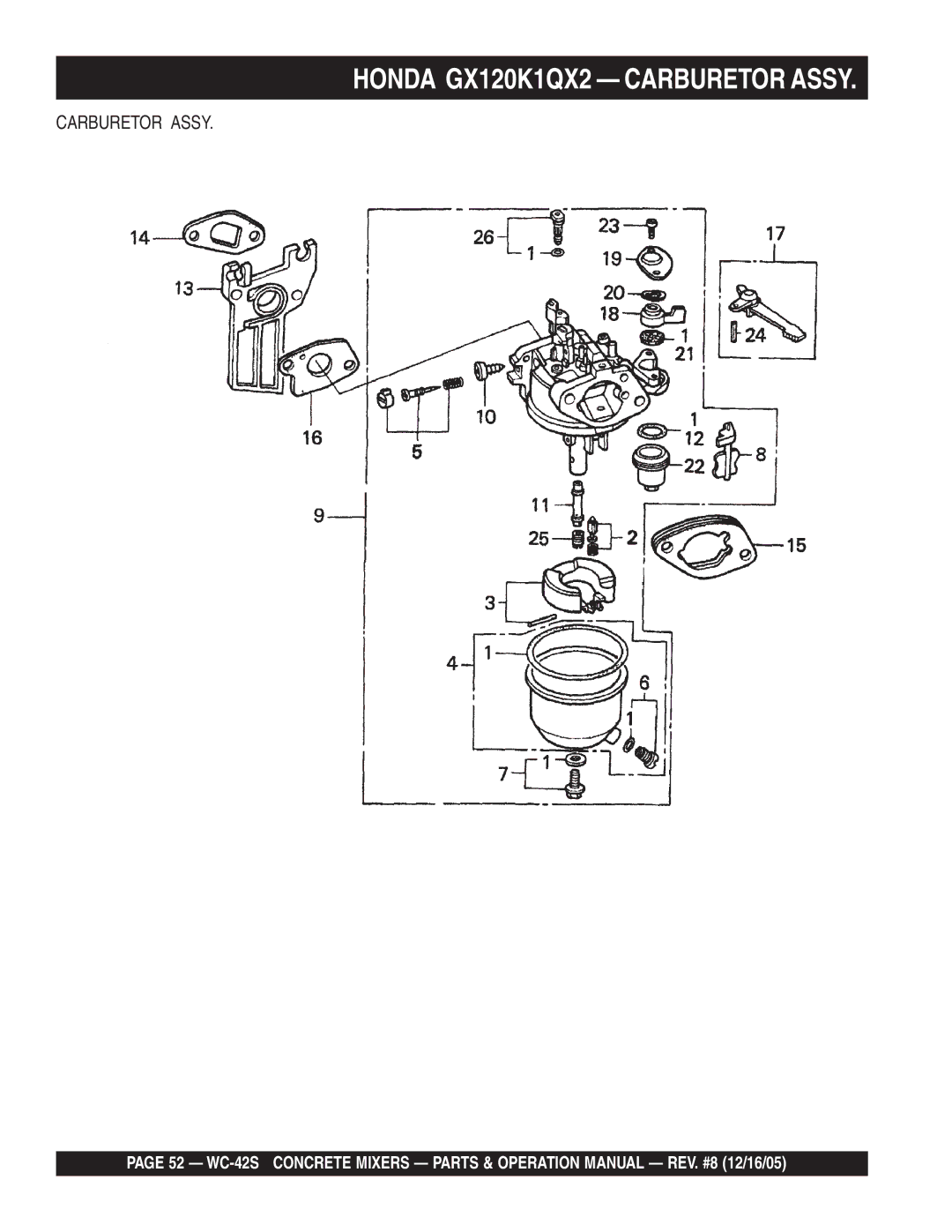 Multiquip WC-42S manual Carburetor Assy 