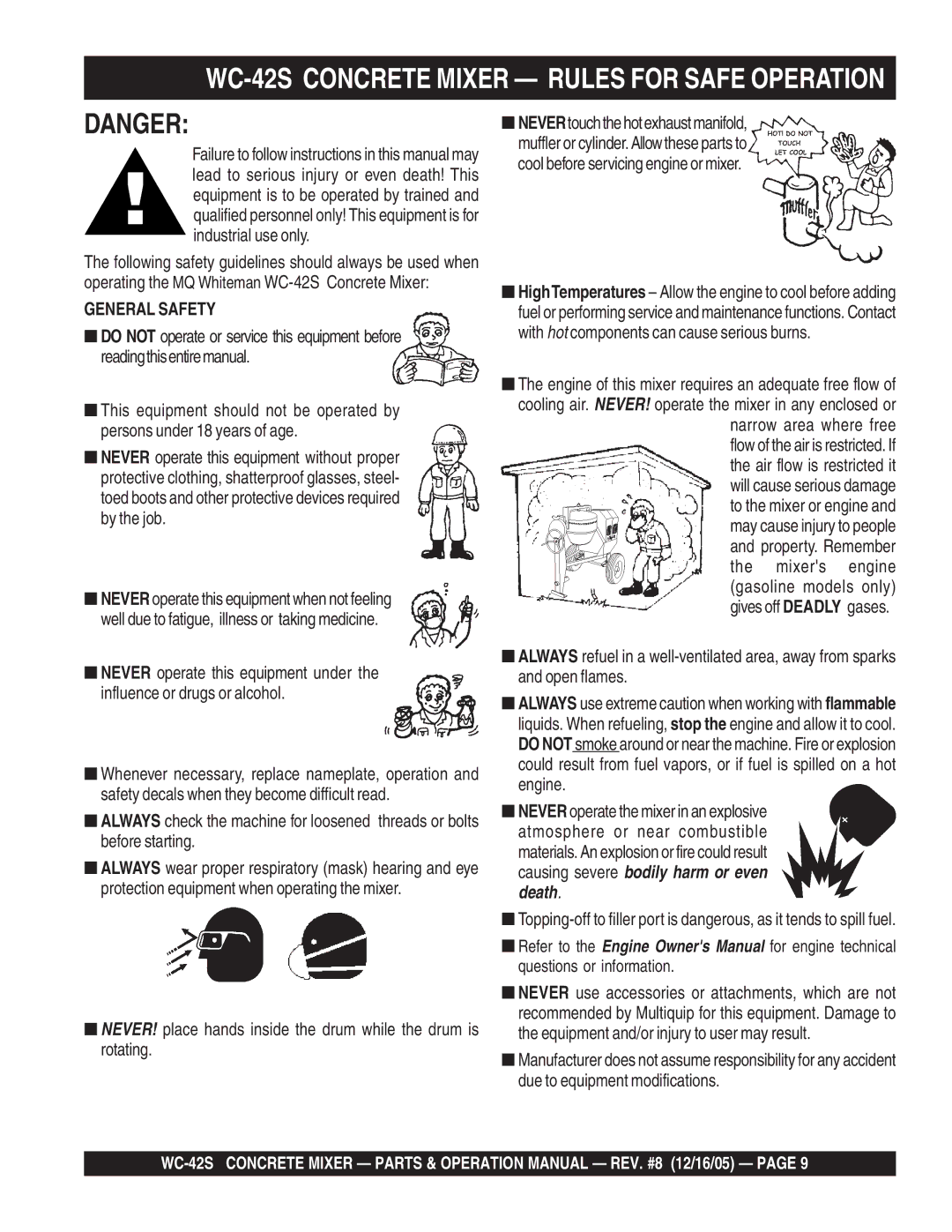 Multiquip manual WC-42S Concrete Mixer Rules for Safe Operation 