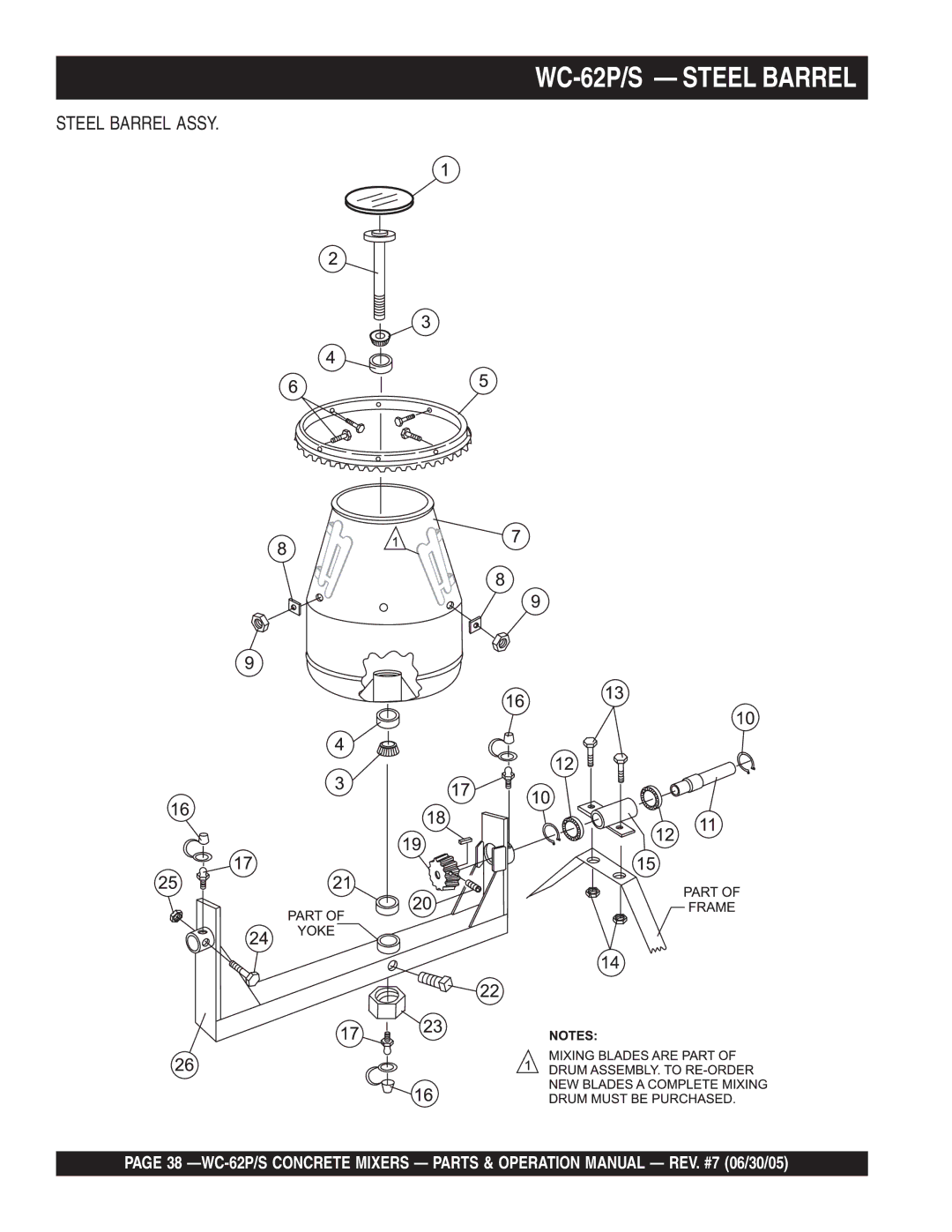 Multiquip WC-62S, WC-62P manual Steel Barrel Assy 