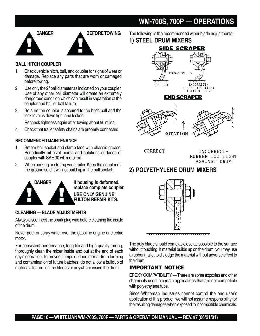 Multiquip WM- 700S, WM-700P operation manual Endscraper 