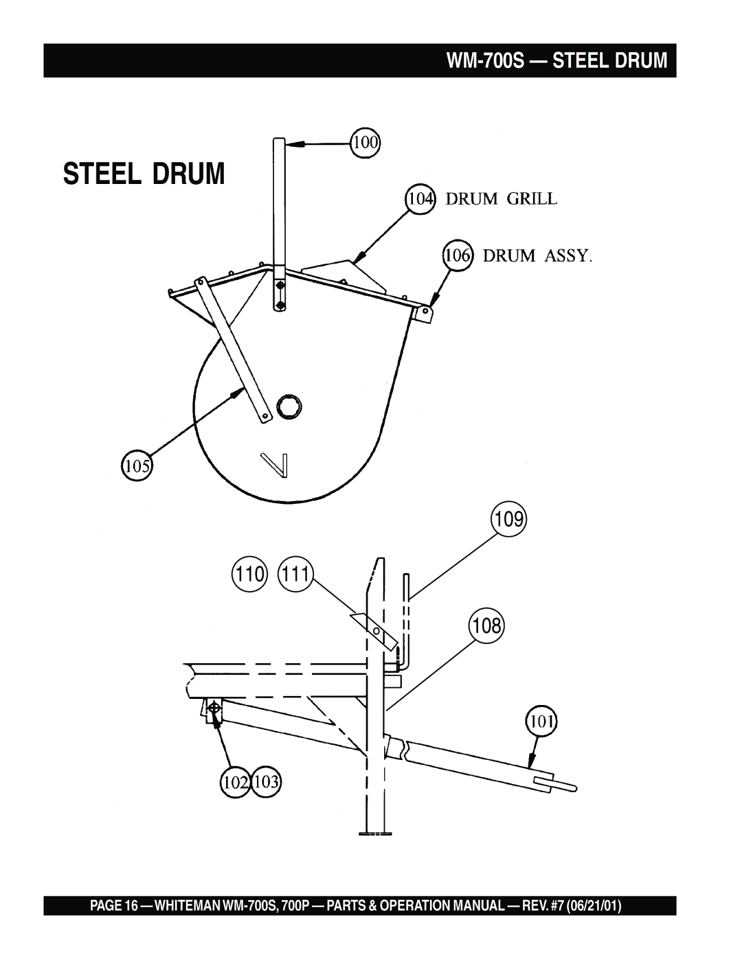 Multiquip WM- 700S, WM-700P operation manual WM-700S Steel Drum 