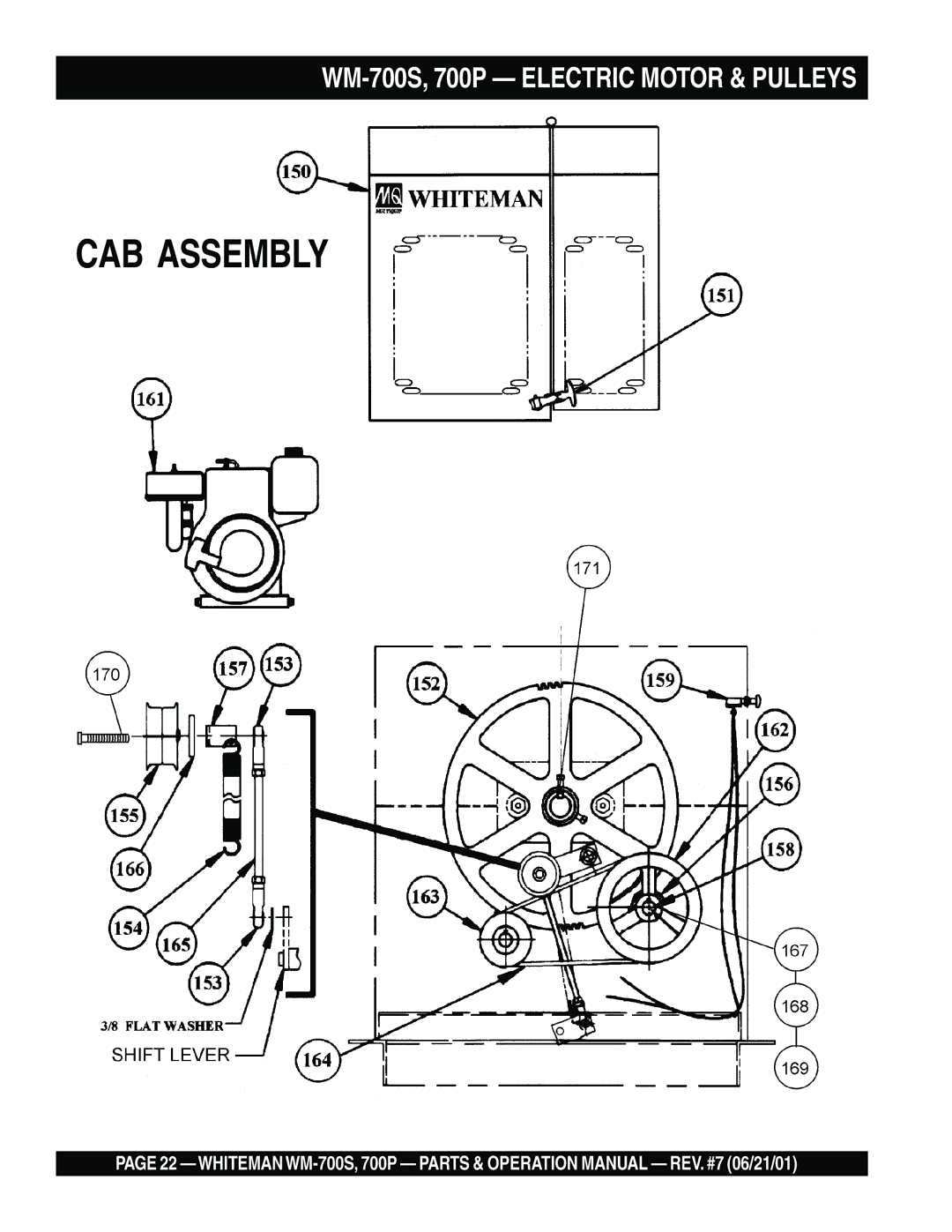 Multiquip WM- 700S, WM-700P operation manual WM-700S, 700P Electric Motor & Pulleys 