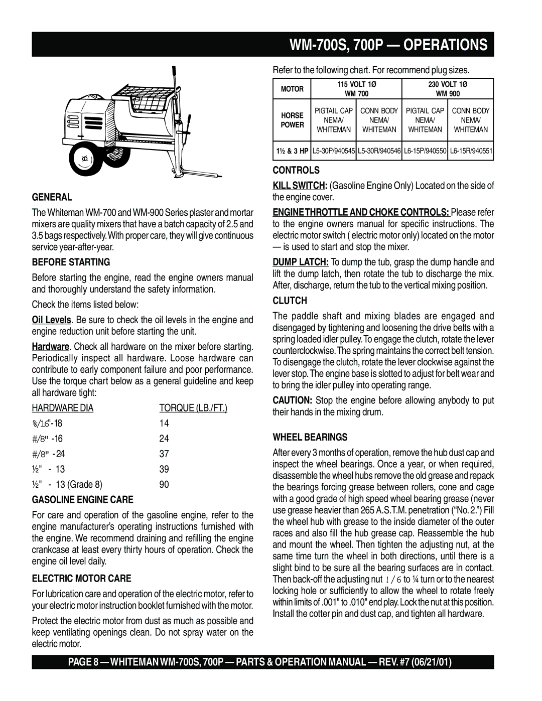 Multiquip WM- 700S, WM-700P operation manual WM-700S, 700P Operations, General 