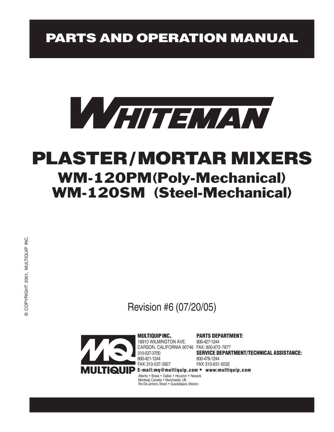 Multiquip WM-120PM operation manual PLASTER/MORTAR Mixers 