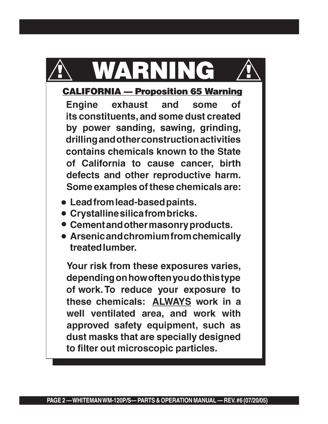 Multiquip WM-120PM operation manual 