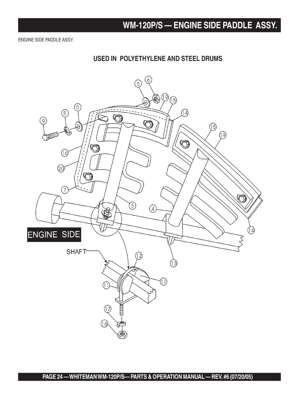 Multiquip WM-120PM operation manual WM-120P/S Engine Side Paddle Assy 