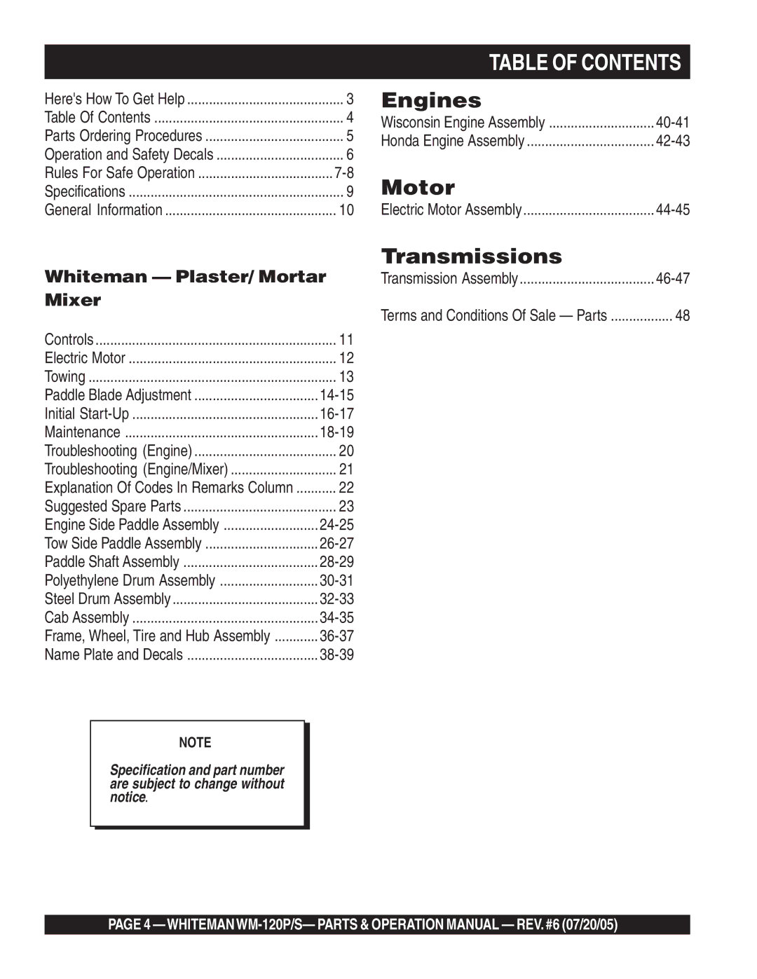 Multiquip WM-120PM operation manual Engines 