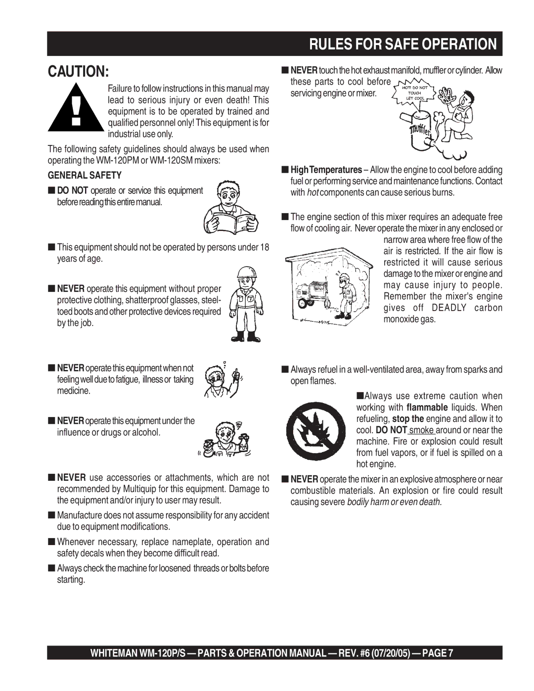 Multiquip WM-120PM operation manual Rules for Safe Operation, General Safety 