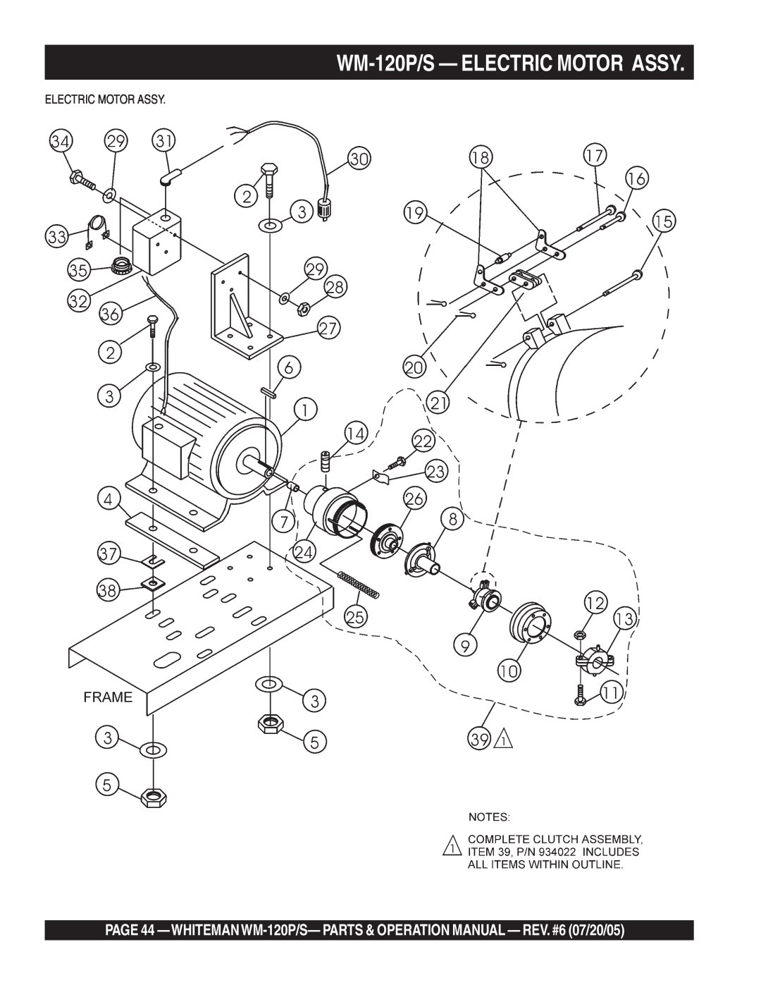 Multiquip WM-120PM operation manual WM-120P/S - ELECTRIC MOTOR ASSY, Electric Motor Assy 