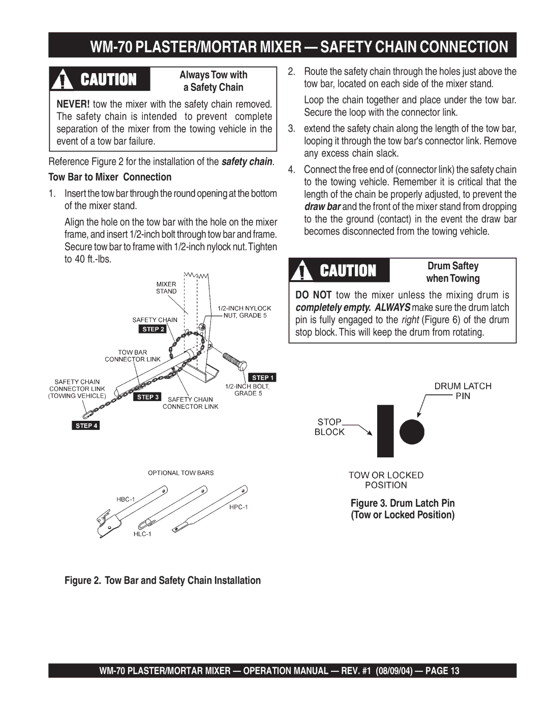 Multiquip WM-70S (Steel) WM-70 PLASTER/MORTAR Mixer Safety Chain Connection, Always Tow with, Tow Bar to Mixer Connection 