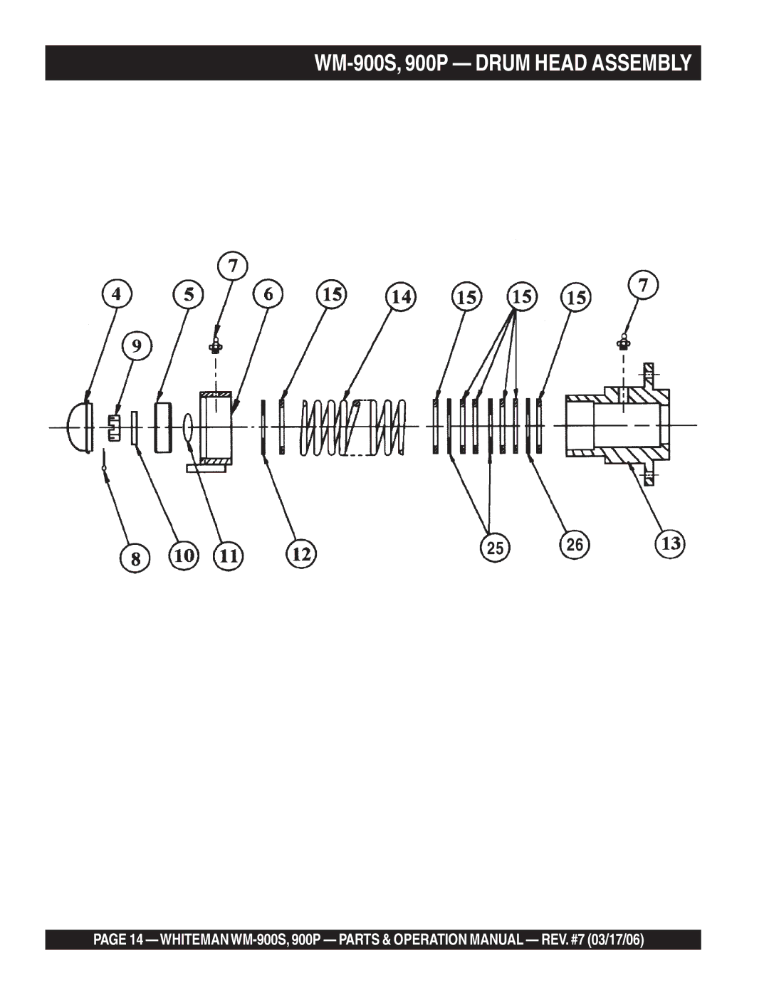 Multiquip WM-900P operation manual WM-900S, 900P Drum Head Assembly 