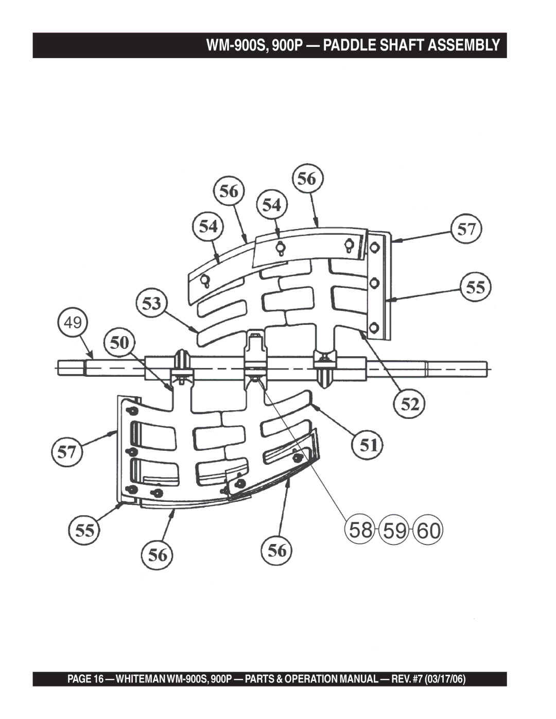 Multiquip WM-900P operation manual WM-900S, 900P Paddle Shaft Assembly 