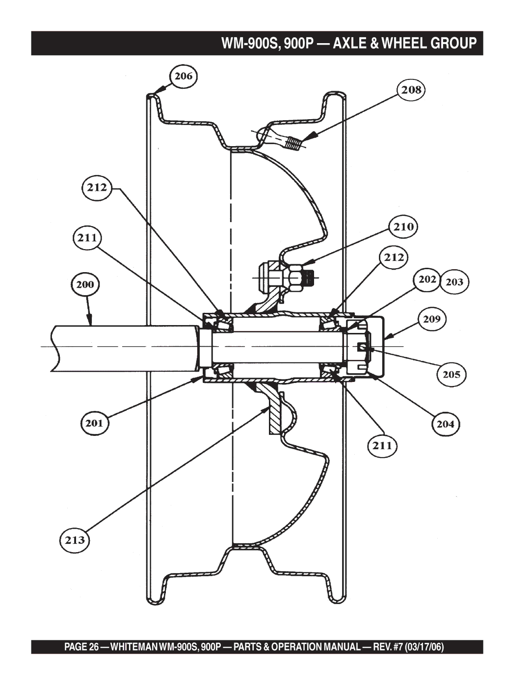 Multiquip WM-900P operation manual WM-900S, 900P Axle & Wheel Group 