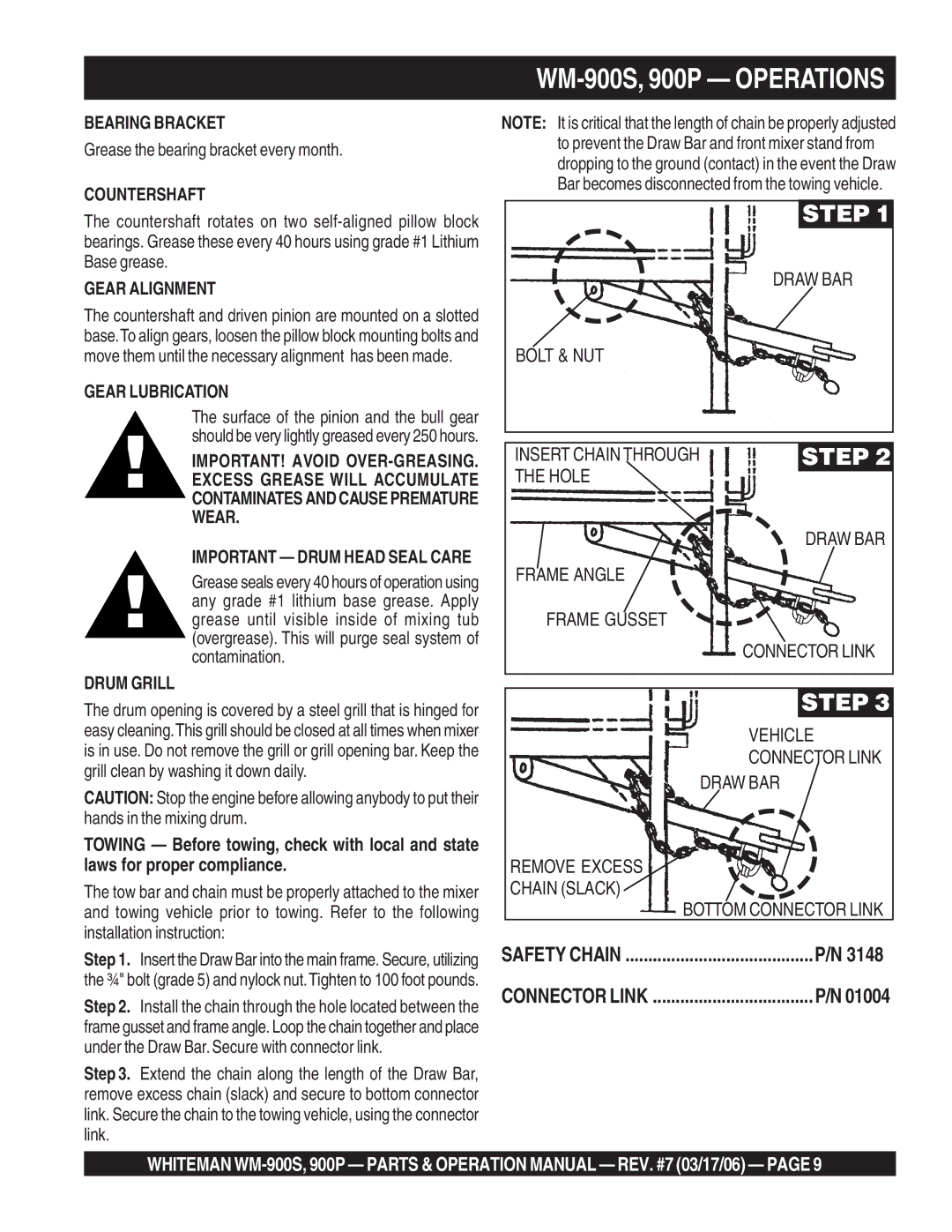 Multiquip WM-900P operation manual WM-900S, 900P Operations 