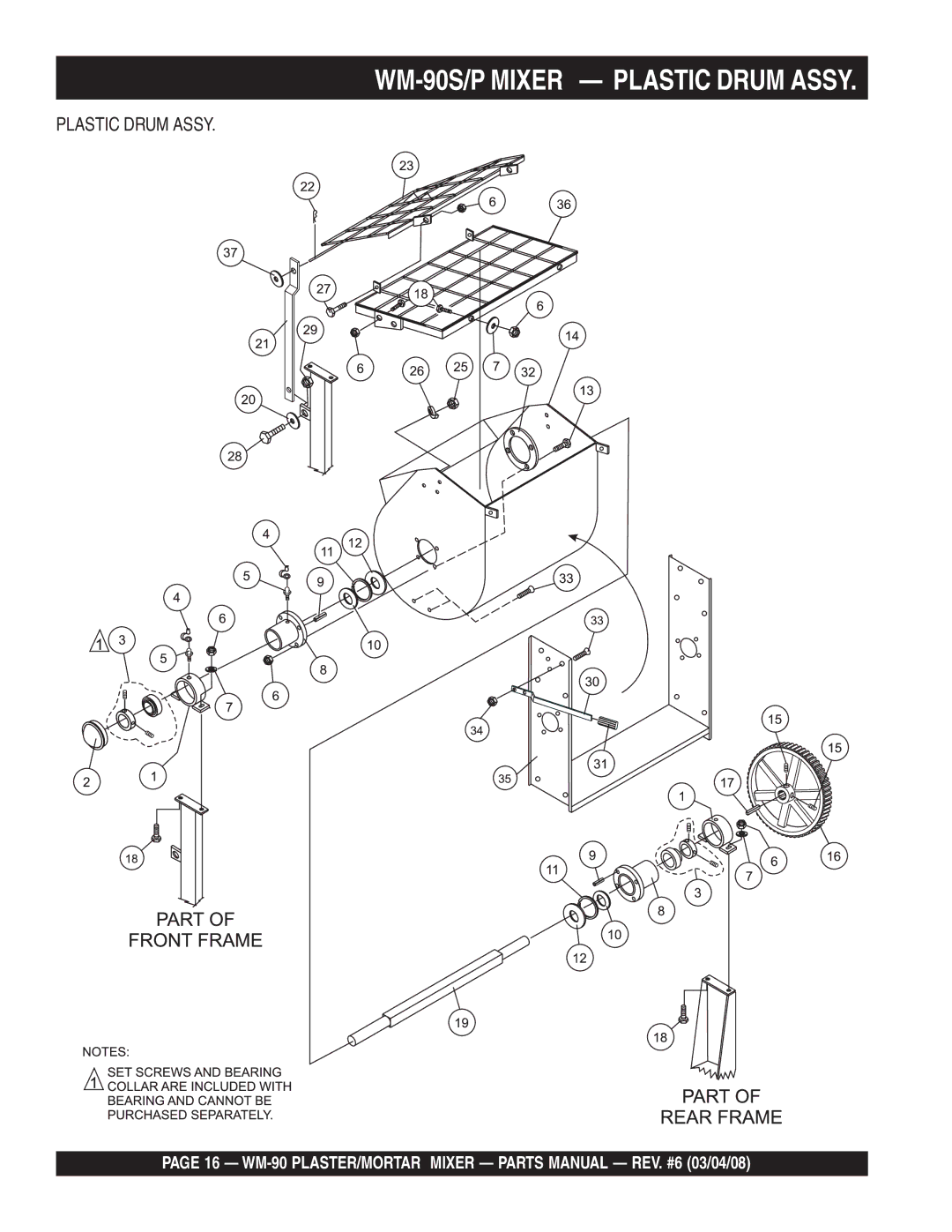 Multiquip WM-90P manual WM-90S/P Mixer Plastic Drum Assy 