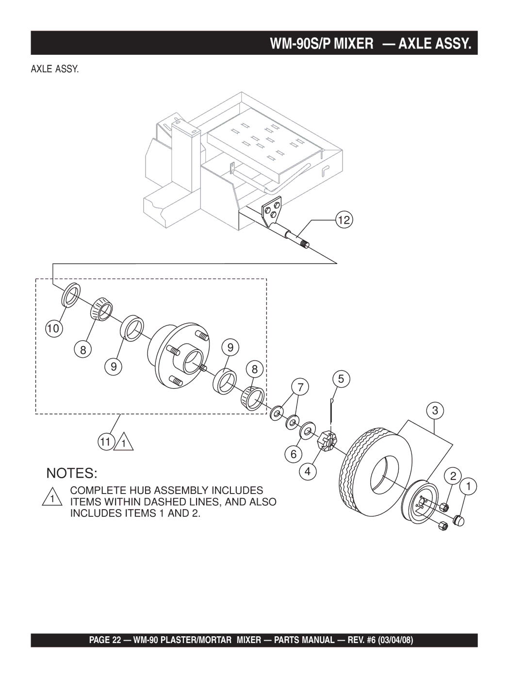 Multiquip WM-90P manual WM-90S/P Mixer Axle Assy 