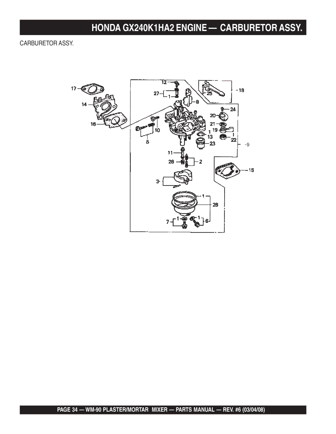 Multiquip WM-90S, WM-90P manual Carburetor Assy 