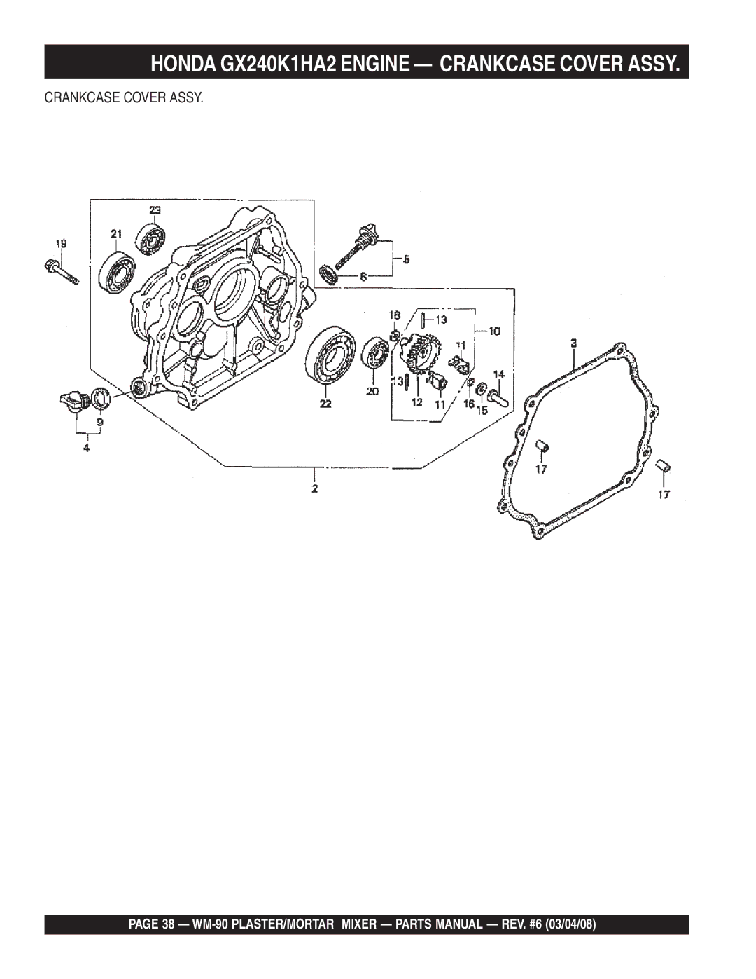 Multiquip WM-90S, WM-90P manual Crankcase Cover Assy 