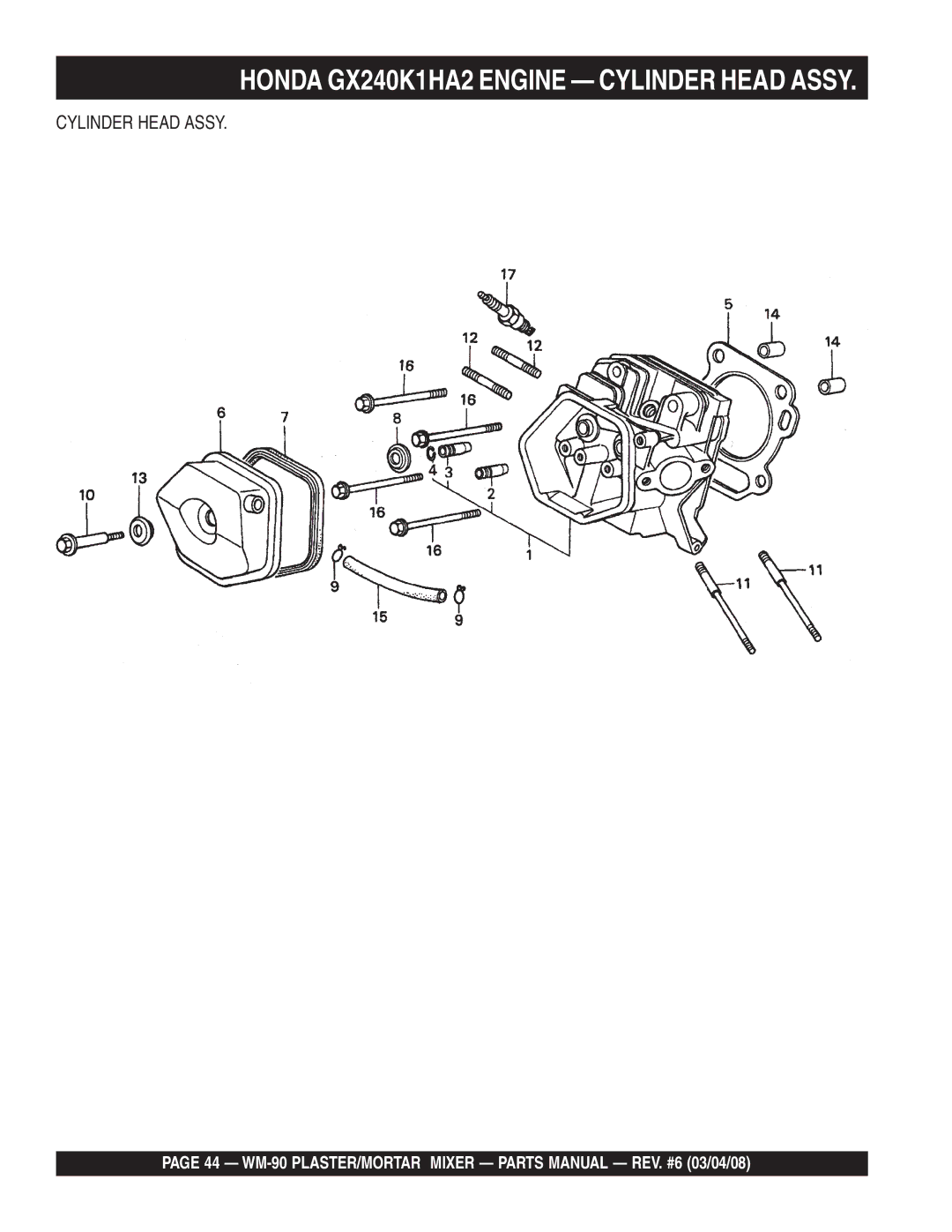 Multiquip WM-90S, WM-90P manual Cylinder Head Assy 