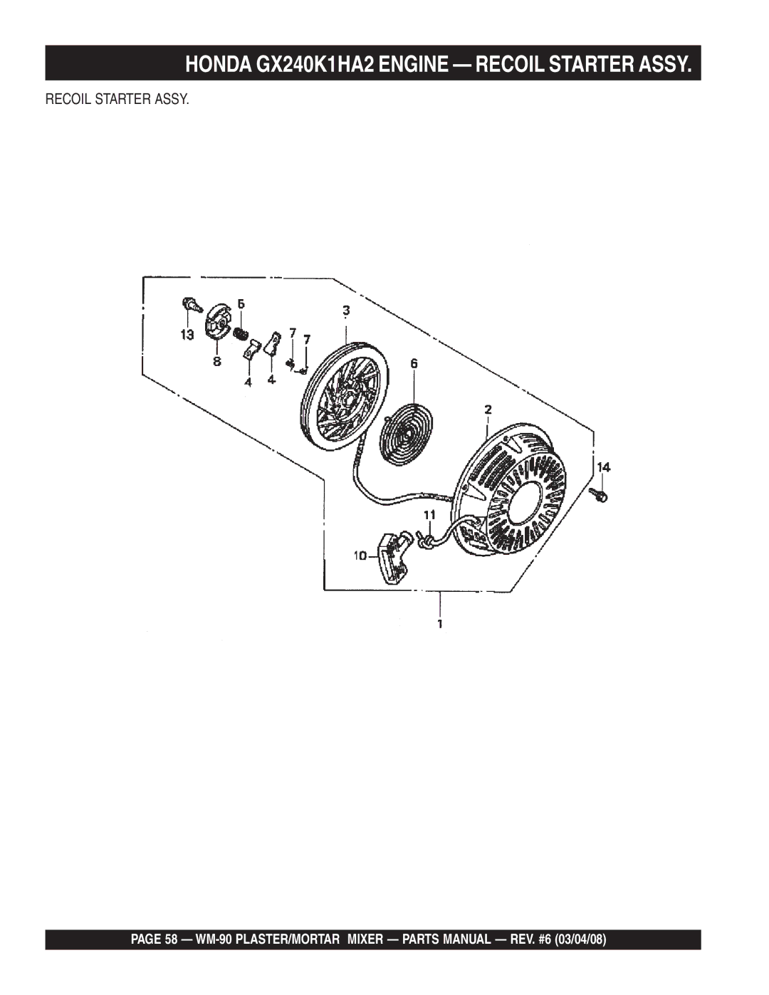 Multiquip WM-90S, WM-90P manual Recoil Starter Assy 