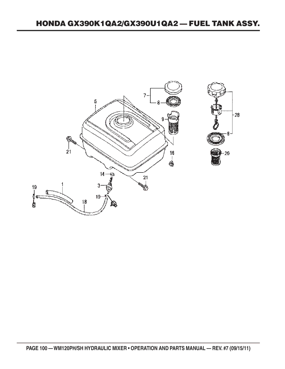 Multiquip WM120SH, WM120PH manual Honda GX390K1QA2/GX390U1QA2 Fuel Tank Assy 