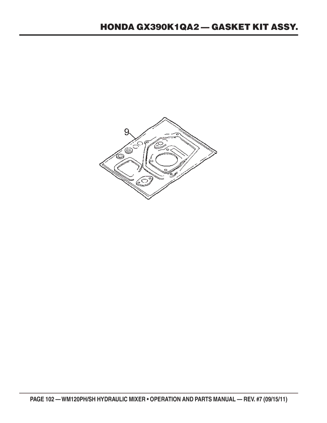 Multiquip WM120SH, WM120PH manual Honda GX390K1QA2 Gasket KIT Assy 