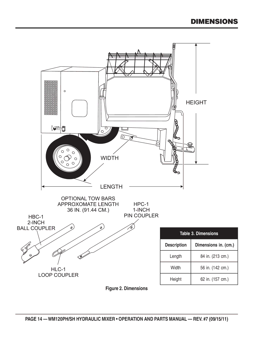 Multiquip WM120SH, WM120PH manual Dimensions 