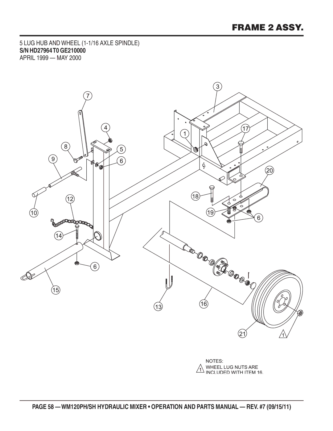 Multiquip WM120SH, WM120PH manual Frame 2 Assy, April 1999 MAY 