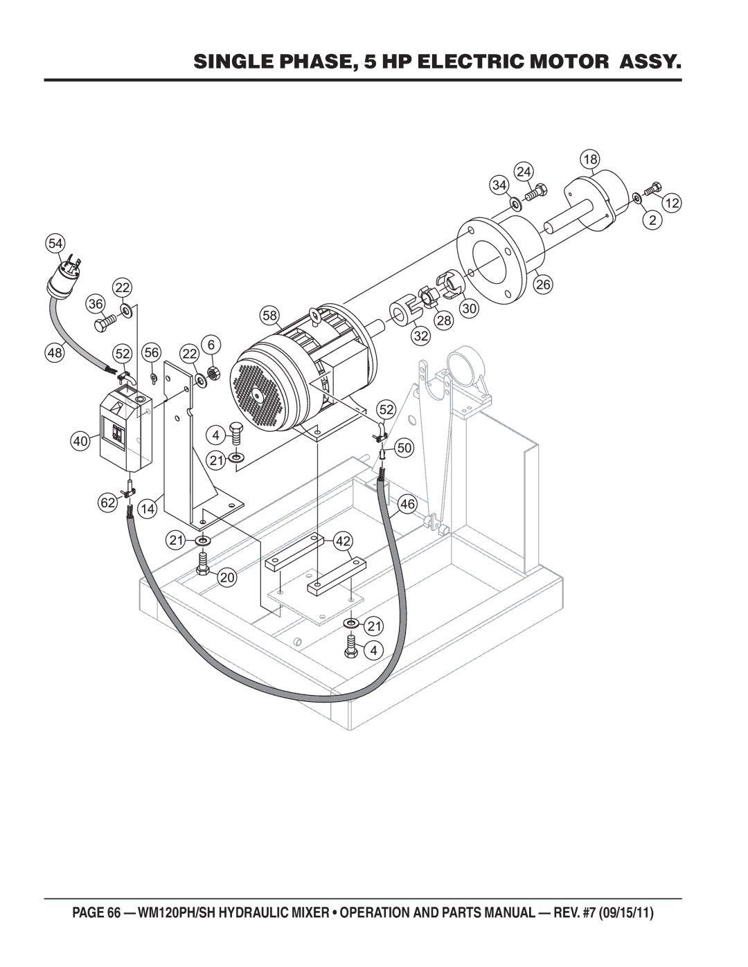 Multiquip WM120SH, WM120PH manual Single PHASE, 5 HP Electric Motor Assy 